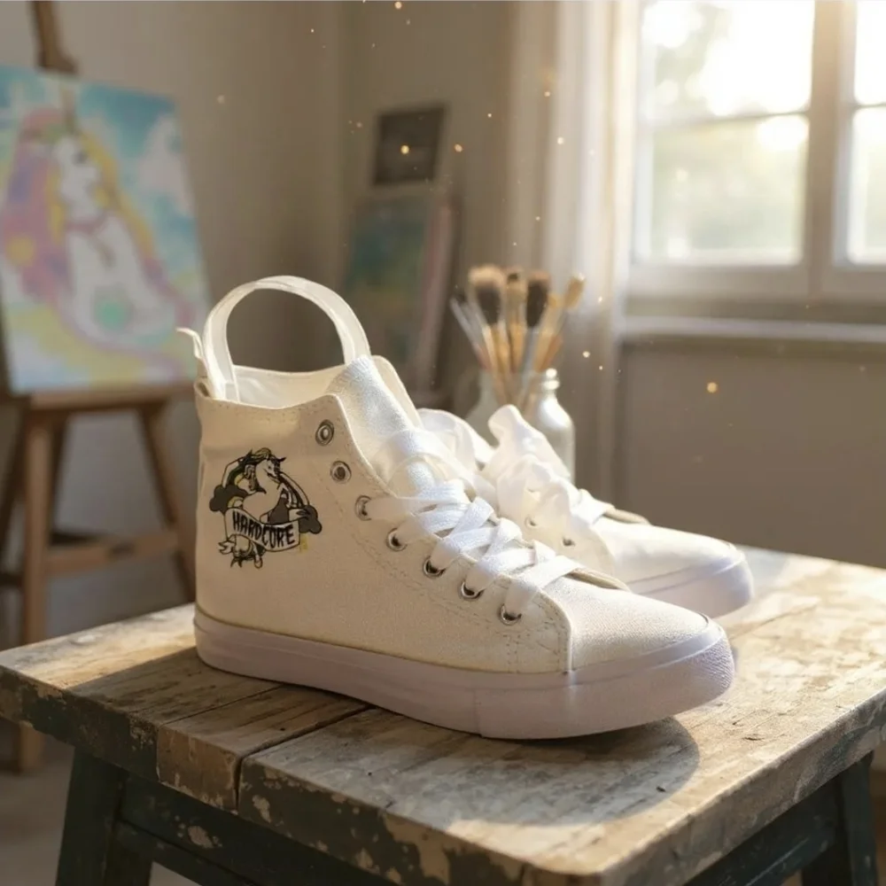 Hot Topic ✦ Canvas High-Top Sneakers ✦ Unicorn Graphic Lace-Up Pull Tab Sz 7 NWT